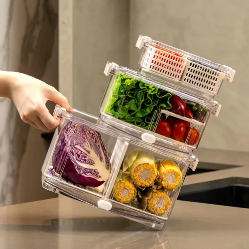 Miniatura 2 de Felli Duo Fresh Produce Saver para Nevera, Recipiente para Frutas y Vegetales con Ventilación y Drenaje en la Parte Inferior para Lavado, Colador