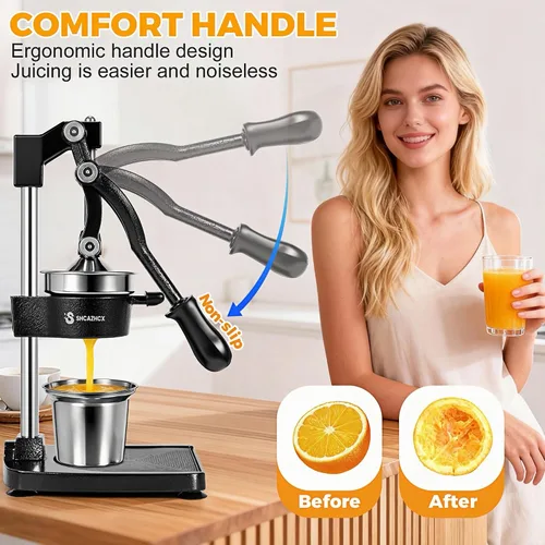 Miniatura 5 de Exprimidor de cítricos de hierro fundido, exprimidor de frutas de alta resistencia con piezas de acero inoxidable fácil de limpiar y base estable