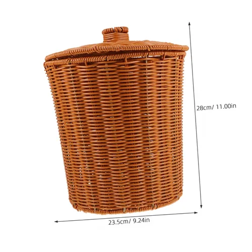 Miniatura 2 de YARNOW Cubo de basura de ratán con tapa de 9.2 x 9.2 x 11 pulgadas, cesta de plástico tejida para organización del hogar, cocina, baño, sala de estar
