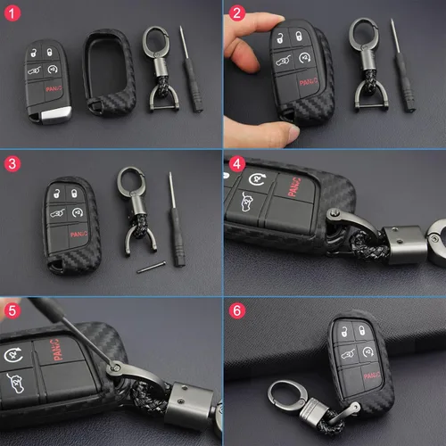 Miniatura 6 de Compatible con Jeep Key Fob Funda con llavero de cuero TPU suave protección para llave Grand Cherokee Renegade Chrysler 200 300 Dodge RAM Durango