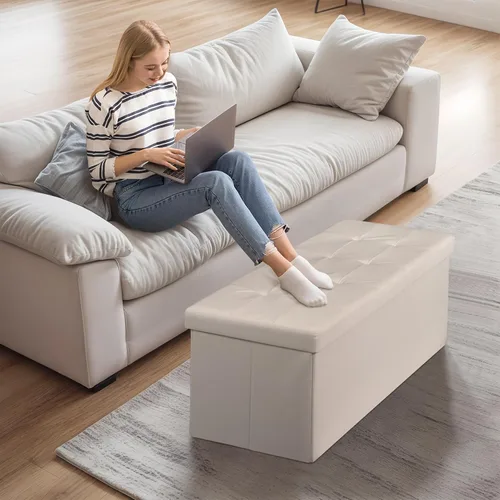 Miniatura 2 de ZenStyle Banco otomano de almacenamiento de 43 pulgadas, reposapiés plegable con asiento acolchado, baúl de almacenamiento largo para zapatos