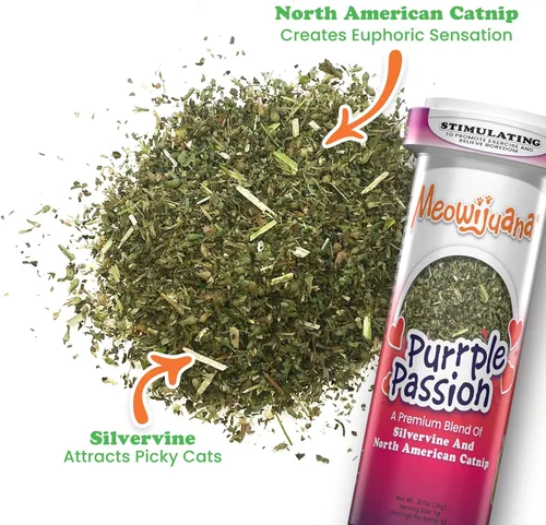Miniatura 3 de Meowijuana Paquete de hierba gatera seca triturada prémium Purple Passion, Whisker Ticker, y Paw Natural Orgánica Alta potencia Juguetes