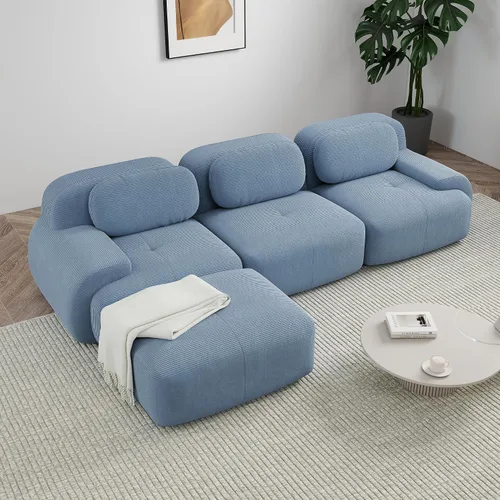 Miniatura 46 de Sofá modular sin hueso de 117 pulgadas, sofá modular en forma de L para sala de estar, sofá comprimido con asiento profundo, sofá nube de pana