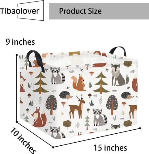 Miniatura 6 de Cesta de regalo rectangular para almacenamiento de niños; lindo organizador de juguetes para estante, libro y decoración de habitación (Animal)