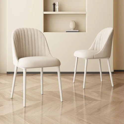 Juego de 2 sillas de comedor color blanco crema, cómodas sillas de oficina con asiento y respaldo de alta elasticidad para sala de estar, Blanco