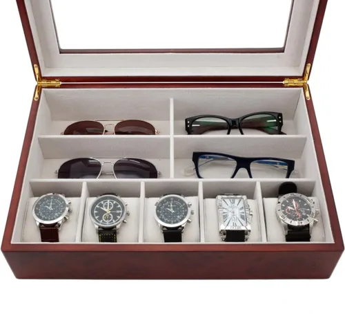 Miniatura 3 de Tech Swiss Valet - Bolígrafos de madera para gafas, relojes de joyería, 5 compartimentos extra grandes (Burlwood)