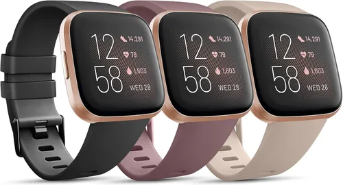 Miniatura 11 de PAQUETE DE 3 Bandas de Silicona Suave Compatibles con Fitbit Versa Bandas Deportivas Ajustables para Mujeres y Hombres Tallas Pequeña y Grande
