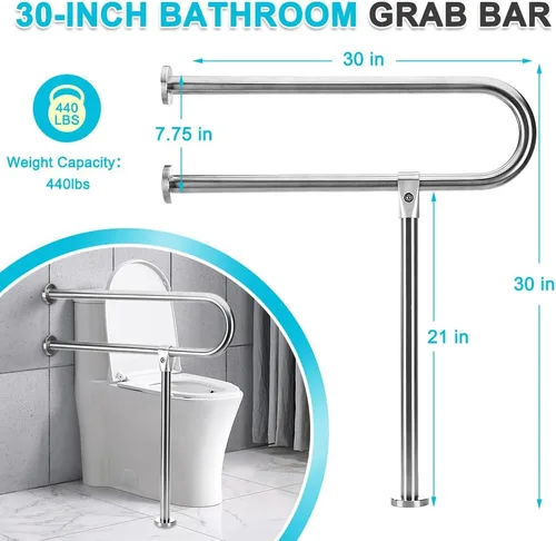 Miniatura 2 de Barras de agarre para discapacitados, pasamanos de inodoro de 30 pulgadas, barra de seguridad para baño, barandilla de soporte de mano, accesorios