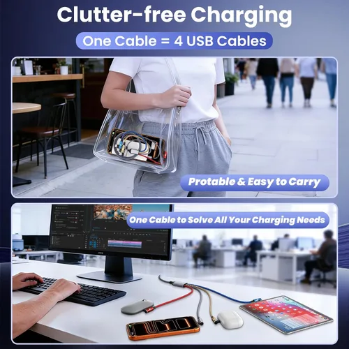 Miniatura 5 de Cable USB A/C a USB C en ángulo recto, cable de carga trenzado tipo C de 90 grados, cable de carga USB C 4 en 2, cable de carga universal