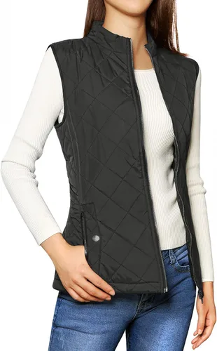 Miniatura 2 de Allegra K - Chaleco acolchado y ligero, de cuello alto, con cremallera, para mujer
