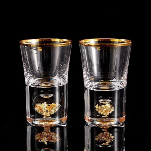 Miniatura 11 de DUJUST Vasos de chupito de diamante (1.5 onzas), juego de chupitos de cristal decorado con copos de hoja de oro de 24 quilates, vasos de chupito