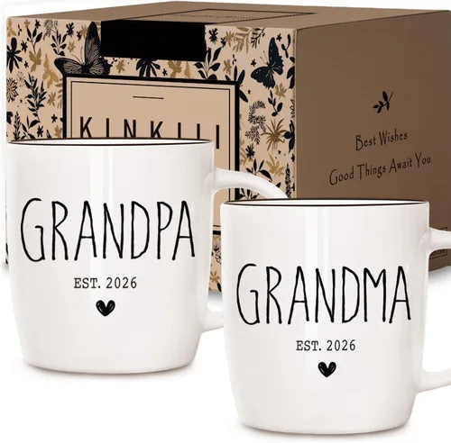 Promovidos a Abuelos 2026 Juego de Tazas, Tazas de Cerámica para Abuela y Abuelo 2026, Anuncio de Embarazo para Juego de Tazas de Abuelos, Regalos