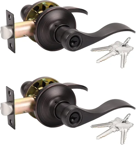 KNOBWELL Paquete de 2 pomos de puerta de bronce, palancas de manija de puerta exterior para puertas delanteras, manija de puerta de entrada de Oil