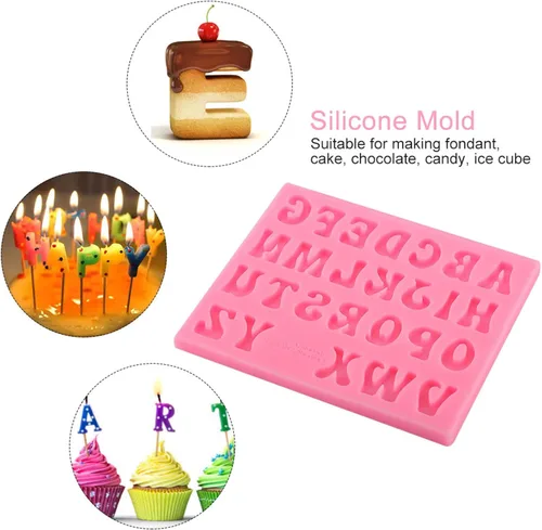 Miniatura 5 de Moldes de silicona con forma de letras, herramienta de decoración, rosa, gris, molde del alfabeto para pastel, fondant, chocolate (rosa)