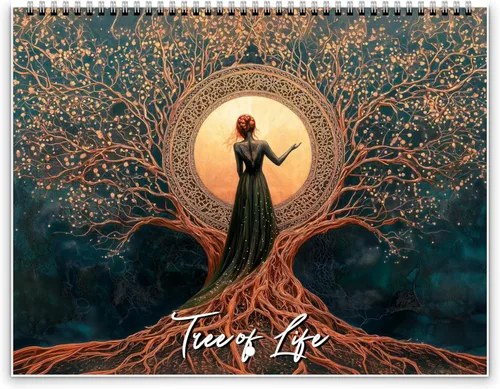 Calendario de pared 2026 Árbol de la vida de Kaleidoscope Artisan – Diseños místicos encantadores con días festivos (clasicismo de medio plegado,