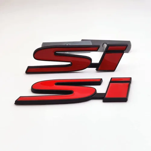 Miniatura 4 de 1 emblema de metal negro y rojo para parrilla delantera del automóvil + 1 calcomanía 3D para tapa trasera de carreras, calcomanía deportiva
