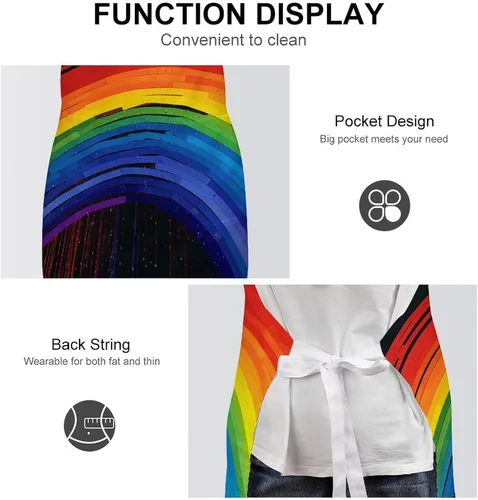 Miniatura 6 de Personalized Rainbow Adult Apron, Kitchen Cooking Aprons for Woman Man, Adjustable Bib Apron with Pocket for Baking, BBQ Crafting Outdoors, Dining