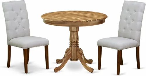 East West Furniture ANEL3-ANA-05 Juego de mesa y sillas de cocina de 3 piezas contiene una mesa redonda de comedor con pedestal y 2 sillas Parsons