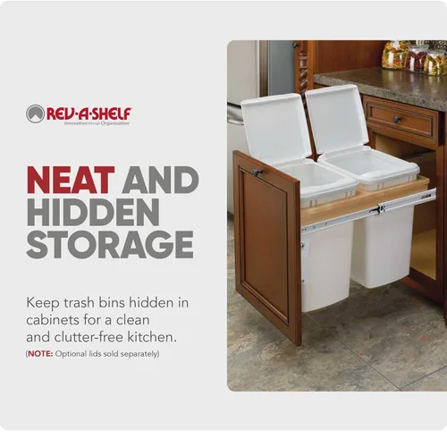 Miniatura 5 de Rev-A-Shelf Botes de basura de cocina de 35 cuartos de galón de montaje superior para colocar debajo del gabinete, toboganes de extensión completa