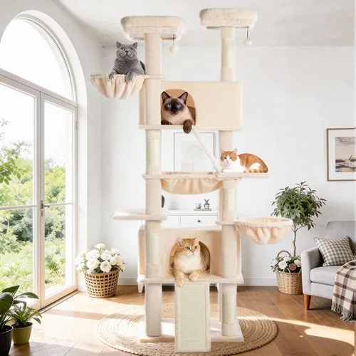 Miniatura 7 de ABCPET Cat Tree - Torre para gatos de varios niveles de 82 pulgadas para gatos de interior, árbol grande resistente para gatos con postes rascadores