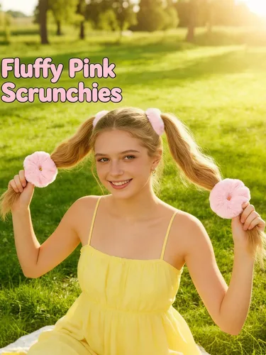 Miniatura 3 de CYHYII - Juego de 4 lazos para el pelo esponjosos de color rosa con pompones para niñas, suaves y mullidos, para coleta de caballo, accesorios