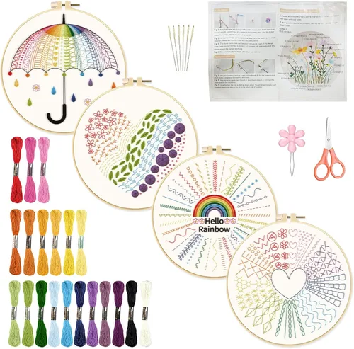 Miniatura 15 de INFUNLY Paquete de 4 kits de bordado de copo de nieve, kits de punto de cruz para principiantes y adultos, kit de inicio de punto de aguja de Kit