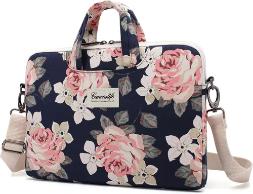 Miniatura 16 de canvaslife Bolso mensajero de hombro para computadora portátil con patrón de cuadros negro agua para portátil de 16 pulgadas y 15.6 pulgadas-16