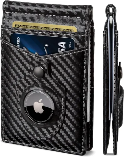Miniatura 13 de SERMAN BRANDS Billetera con bloqueo RFID delgada de dos pliegues – Carteras minimalistas de cuero genuino con bolsillo frontal para hombres con clip