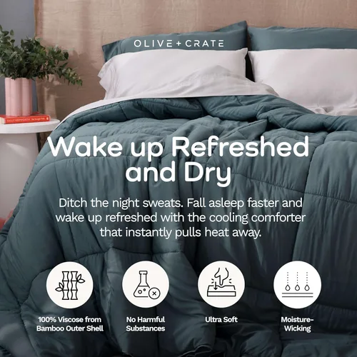 Miniatura 2 de Olive + Crate Cooling Down Alternative Comforter - Hypoallergenic King Size Duvet Insert Lightweight - All Seasons Plush Design Bamboo Comforter