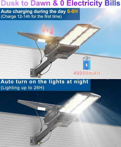 Miniatura 2 de JAYNLT Y-9000W Luces solares de calle para exteriores, 6500K 700000LM Luces de estacionamiento de alta potencia comerciales del atardecer al