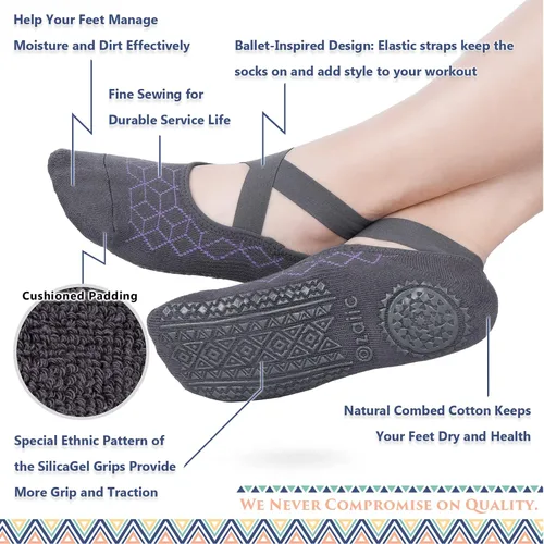 Miniatura 107 de Ozaiic - Calcetines de yoga para mujer con correas y agarres antideslizantes, ideales para pilates, Pure Barre, ballet, danza y entrenamiento