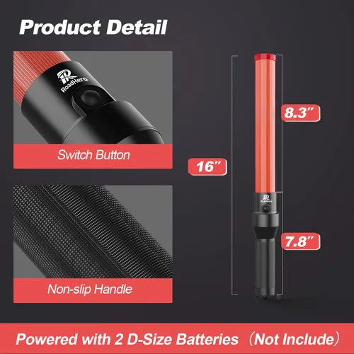 Miniatura 7 de RoadHero Paquete de 4 Bastones de Tráfico, Bastones de Control de Tráfico LED de 16 Pulgadas, Varitas de Luz de Seguridad Nocturna con 3 Modos