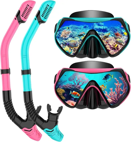 Miniatura 8 de Equipo de esnórquel para adultos, juego de esnórquel máscara de buceo, gafas de natación para adultos con cubierta de nariz, vidrio templado HD