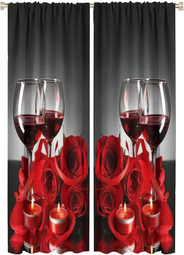 Miniatura 49 de Cortinas opacas con diseño floral de rosas para cocina, retro, rústicas, románticas, con bolsillo para barra, cortinas opacas para dormitorio, sala