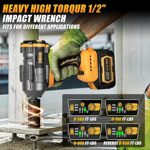 Miniatura 3 de Llave de impacto inalámbrica de 1/2 pulgada para batería Dewalt de 20 V, destornillador de impacto 1000/1200N.m, pistola de impacto eléctrica sin