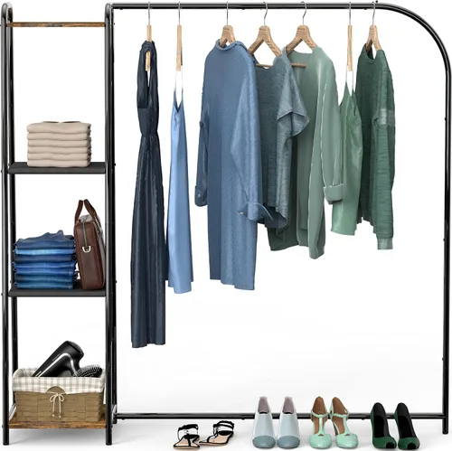 Miniatura 7 de Simple Houseware Perchero de ropa resistente con 4 estantes, organizador portátil de armario para colgar ropa, negro