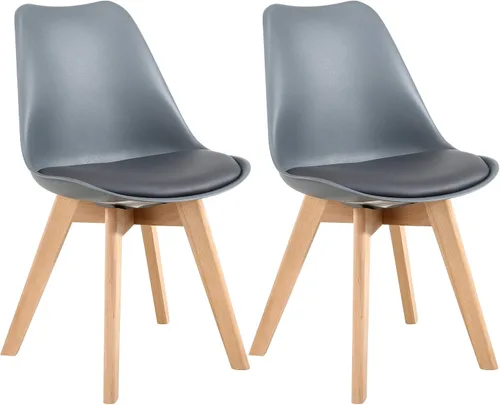 Miniatura 12 de LSSBOUGHT Sillas de comedor modernas de mediados de siglo, silla auxiliar de plástico con acolchado suave y patas de madera para comedor, sala