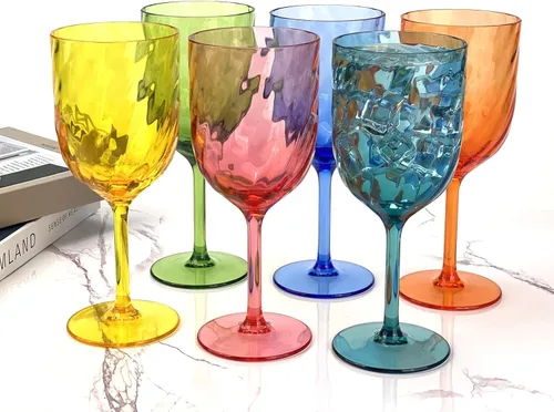 Miniatura 6 de Yalin Juego de 6 vasos apilables irrompibles de plástico acrílico para vino y agua de 12 onzas (multicolor, 15 onzas)