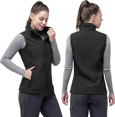 Miniatura 2 de 33,000ft Chaleco de correr para mujer, con forro polar, con cremallera, resistente al viento, ligero, softshell, para golf, senderismo, deportes