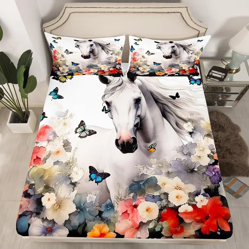 Miniatura 31 de Feelyou Juego de sábanas bajeras de alpaca para niños, lindo juego de ropa de cama con diseño de llama y donas de dibujos animados, juego de sábanas