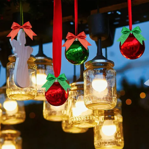 Miniatura 3 de Xinnun 100 lazos de cinta de Navidad de 2 pulgadas con purpurina, mini lazos de poliéster brillantes para Navidad, manualidades, apliques de verde
