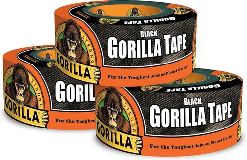 Gorilla Cinta adhesiva negra, 1.88" x 12 yardas, negra, (paquete de 3)