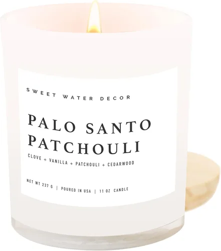 Sweet Water Decor Vela de Palo Santo Patchouli - Vela de Spa de Soja con Aroma a Clavo, Vainilla, Madera de Cedro, Pachulí para el Hogar - Frasco