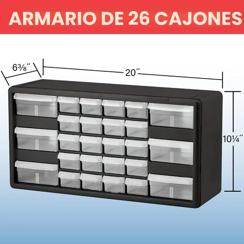 Miniatura 3 de Repisa para almacenamiento de piezas, de plástico, con 26 cajones Akro-Mils 10126REDBLK20, de 20 pulgadas x 10-1/4 pulgadas x 6-3/8 pulgadas, rojo