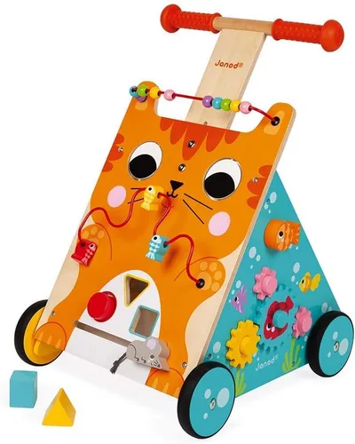 Janod Gato andador de madera para bebé, 21.1 pulgadas de alto, a partir de 12 meses, J08005
