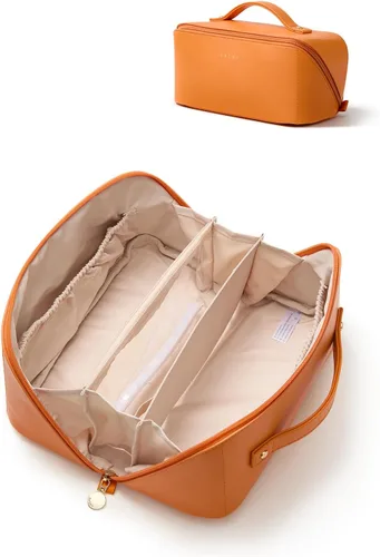 Miniatura 65 de EACHY Bolsa de Maquillaje de Viaje, Bolsas de Cosméticos de Gran Capacidad para Mujeres, Bolsa Portátil Impermeable que se Abre Plana, Bolsa de Aseo