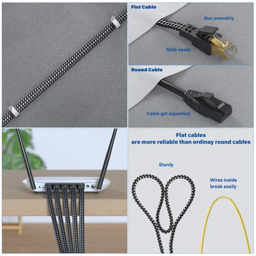 Miniatura 6 de Orbram Cable Ethernet Cat 8 de 150 pies, cable para conexión de red LAN, 26AWG de nailon trenzado de alta velocidad, cable plano aislado de 40 Gbps