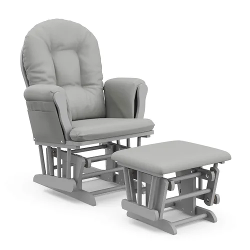 Miniatura 30 de Storkcraft Planeador de Aro Premium y Otomana (Chevron Blanco/Gris) — Planeador de Guardería con Certificado GREENGUARD Gold, Artesanía de Madera