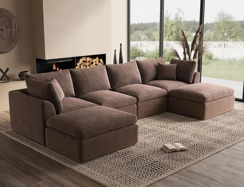 Miniatura 7 de ohllob Sofás seccionales Cloud de 110 pulgadas para sala de estar, sofá deshuesado en forma de L con otomana, sofá modular de 3 plazas, color negro