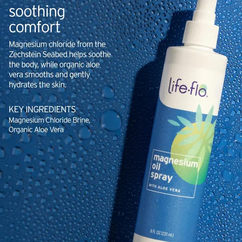Miniatura 2 de LIFE-FLO Spray de aceite de magnesio con aloe vera orgánico, cloruro de magnesio en aerosol del fondo marino de Zechstein, calma y relaja músculos